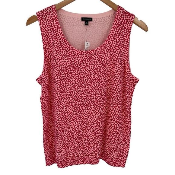 Talbots Heart Print Charming Shell Knit Sweater Tank Soft Women Large Pink Red - Picture 1 of 6